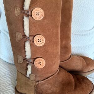 UGG Chestnut Suede Boots with Button Accents